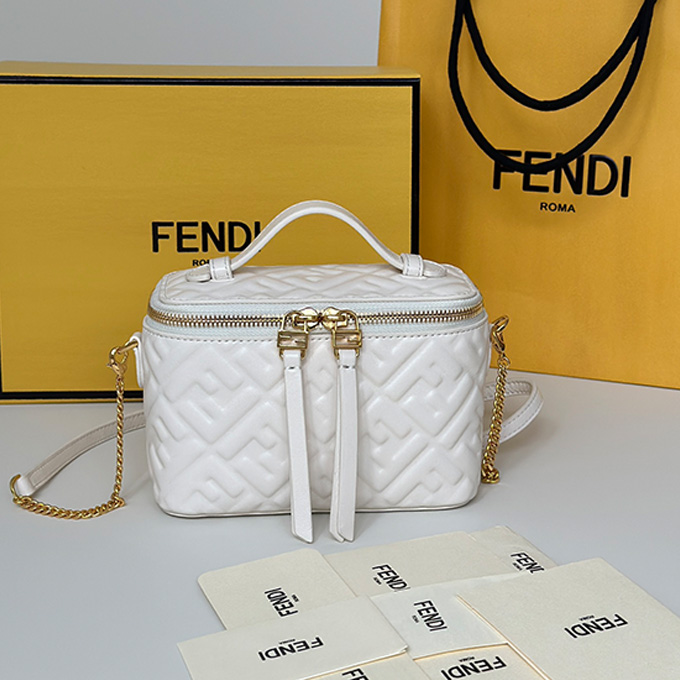 fendi vanity embossed ff napa leather mini cosmetic handbag